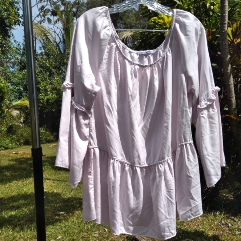 TEMPO PARIS Light Lavender Flowy Ruffle Blouse